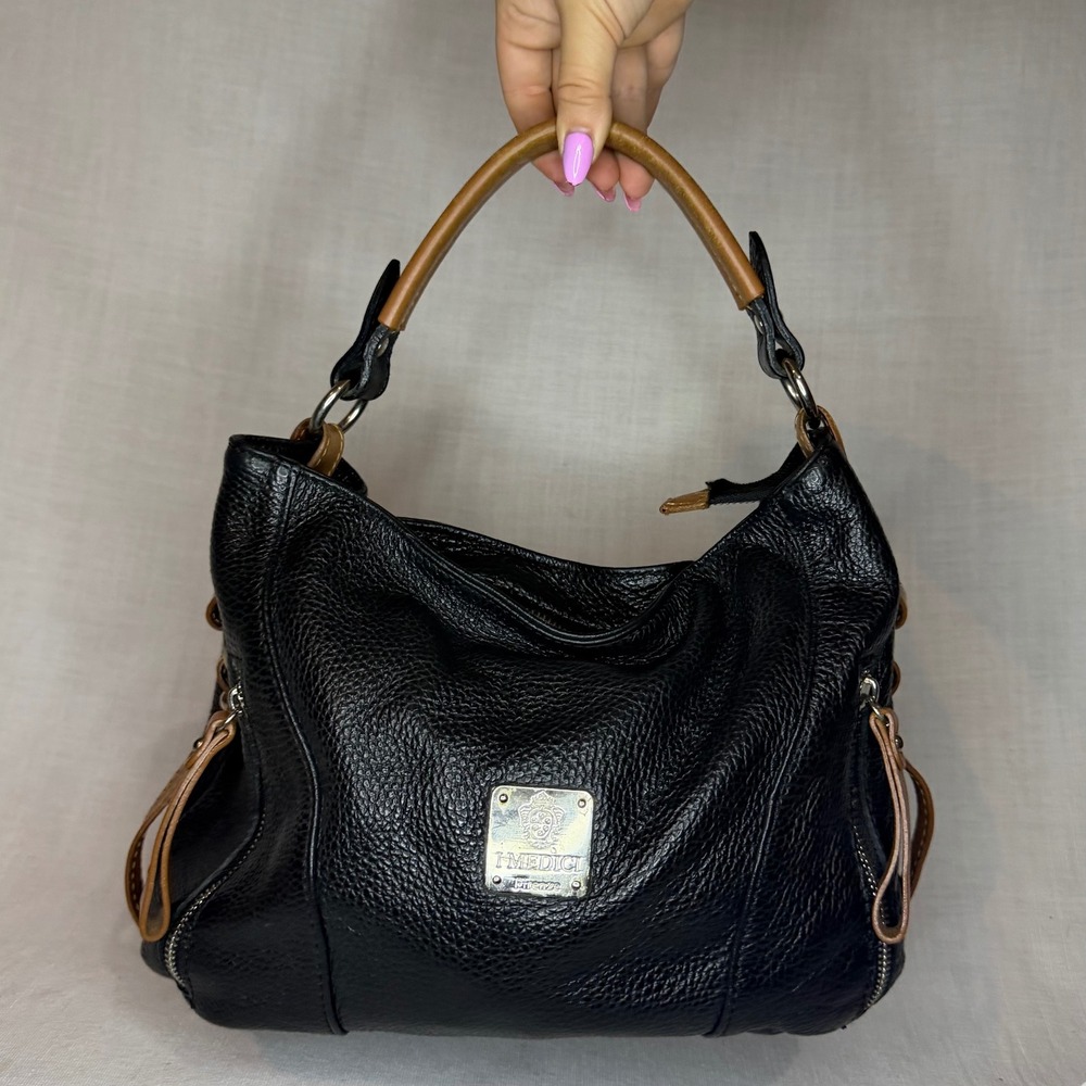 I Medici Firenze Italian Black Pebbled Leather Hobo Shoulder Bag Handbag